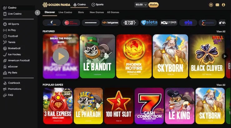 Golden Panda Casino — Lobby de jeux