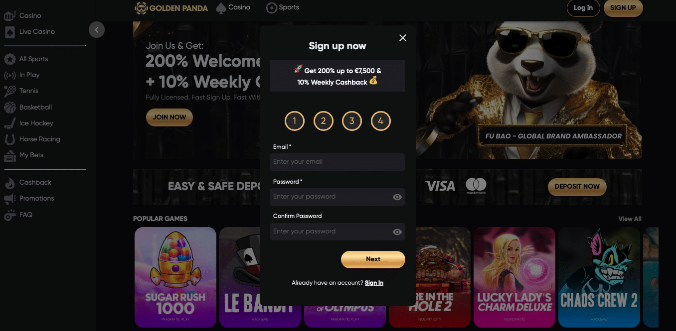 Golden Panda — Interface inscription